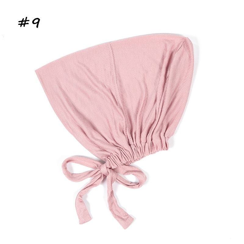Modal Elastic Lace Bottom Cap Tied Rope Hijab Solid Color Cap - for al