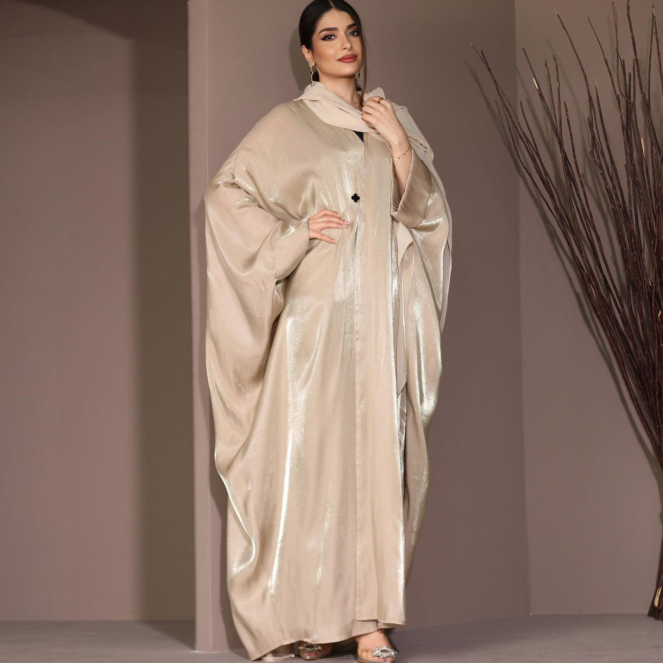 Middle East Muslim Fashion Bright Silk Satin Robe