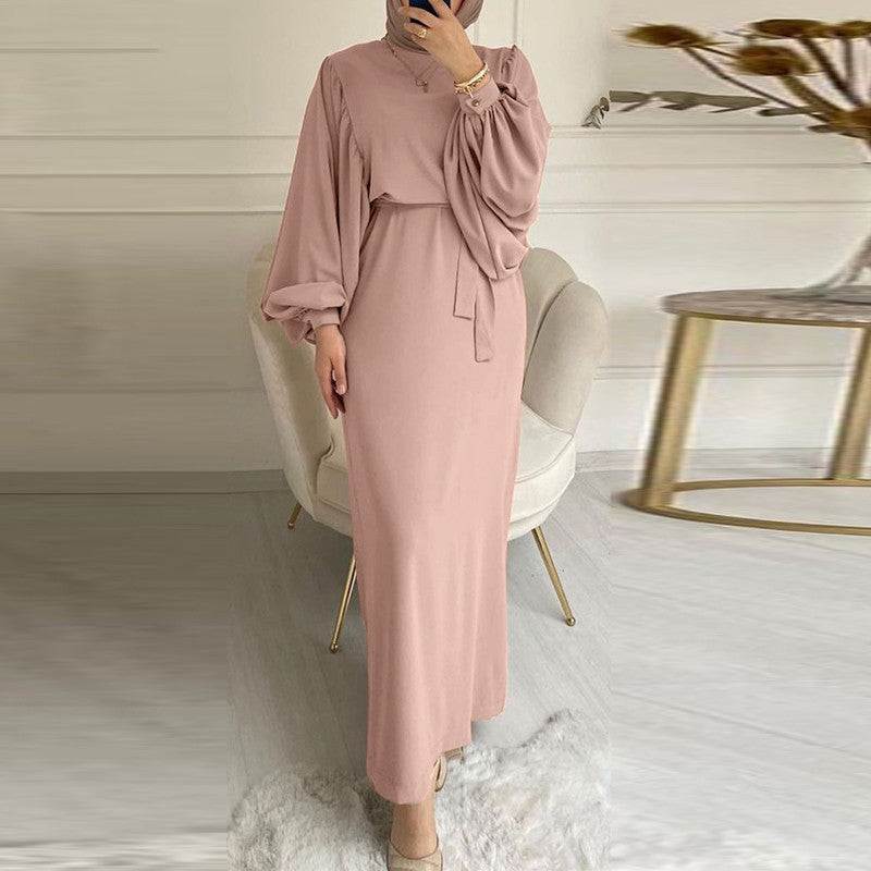 Solid Color Long Sleeve Casual Muslim Dress Robe - for all