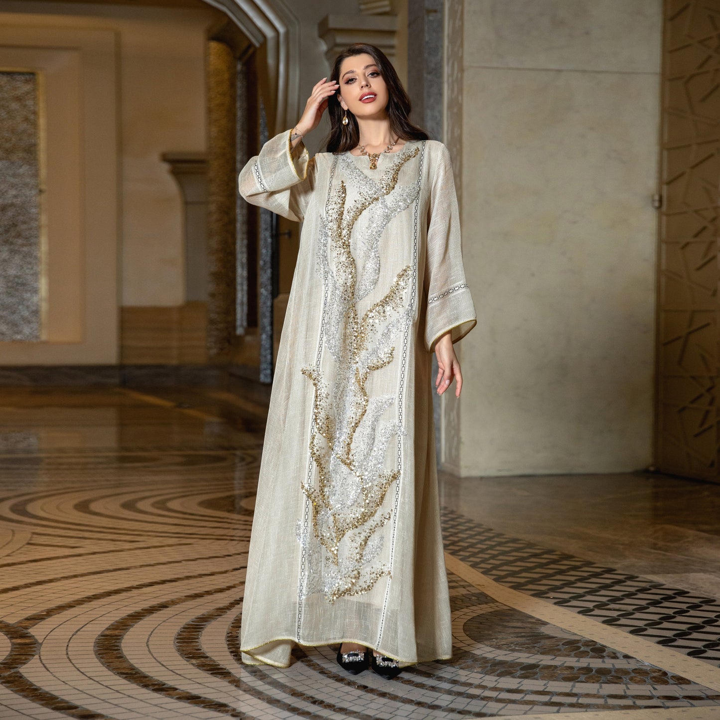 Muslim Robe Sequin Embroidery Dress