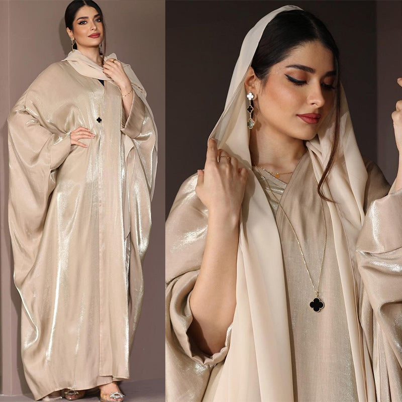 Middle East Muslim Fashion Bright Silk Satin Robe