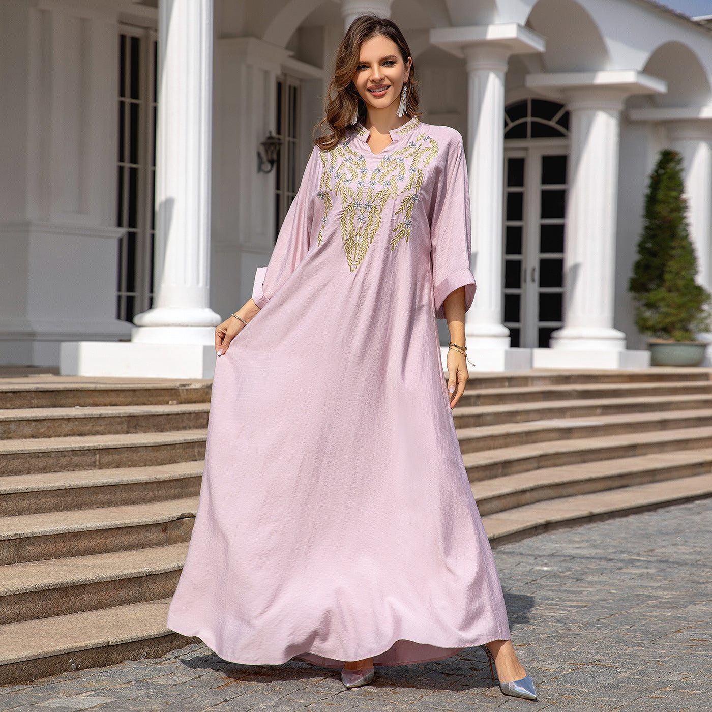Muslim Women Embroidered Robe Dress - Muslim Women Embroidered Robe