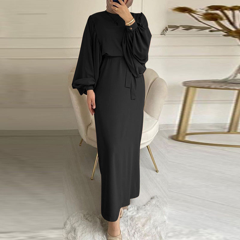Solid Color Long Sleeve Casual Muslim Dress Robe