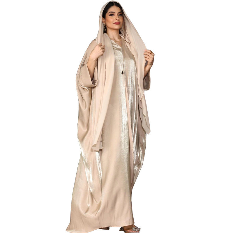 Middle East Muslim Fashion Bright Silk Satin Robe
