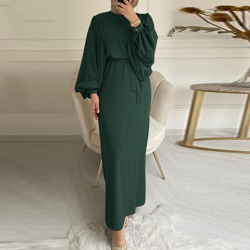 Solid Color Long Sleeve Casual Muslim Dress Robe
