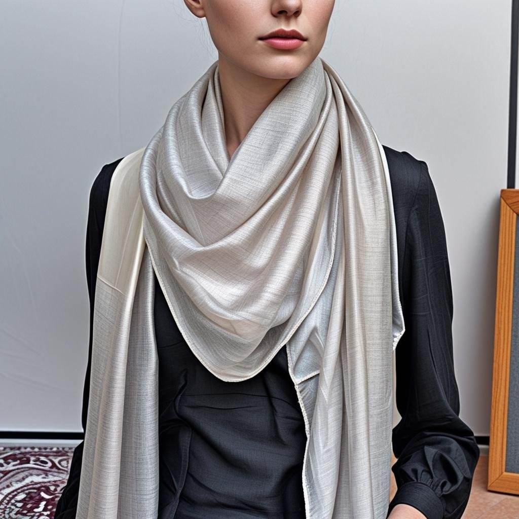 Long white printed scarf
