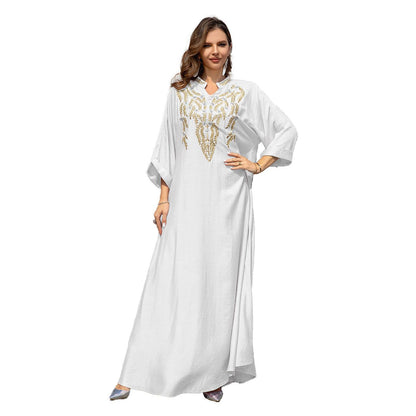 Muslim Women Embroidered Robe Dress - Muslim Women Embroidered Robe