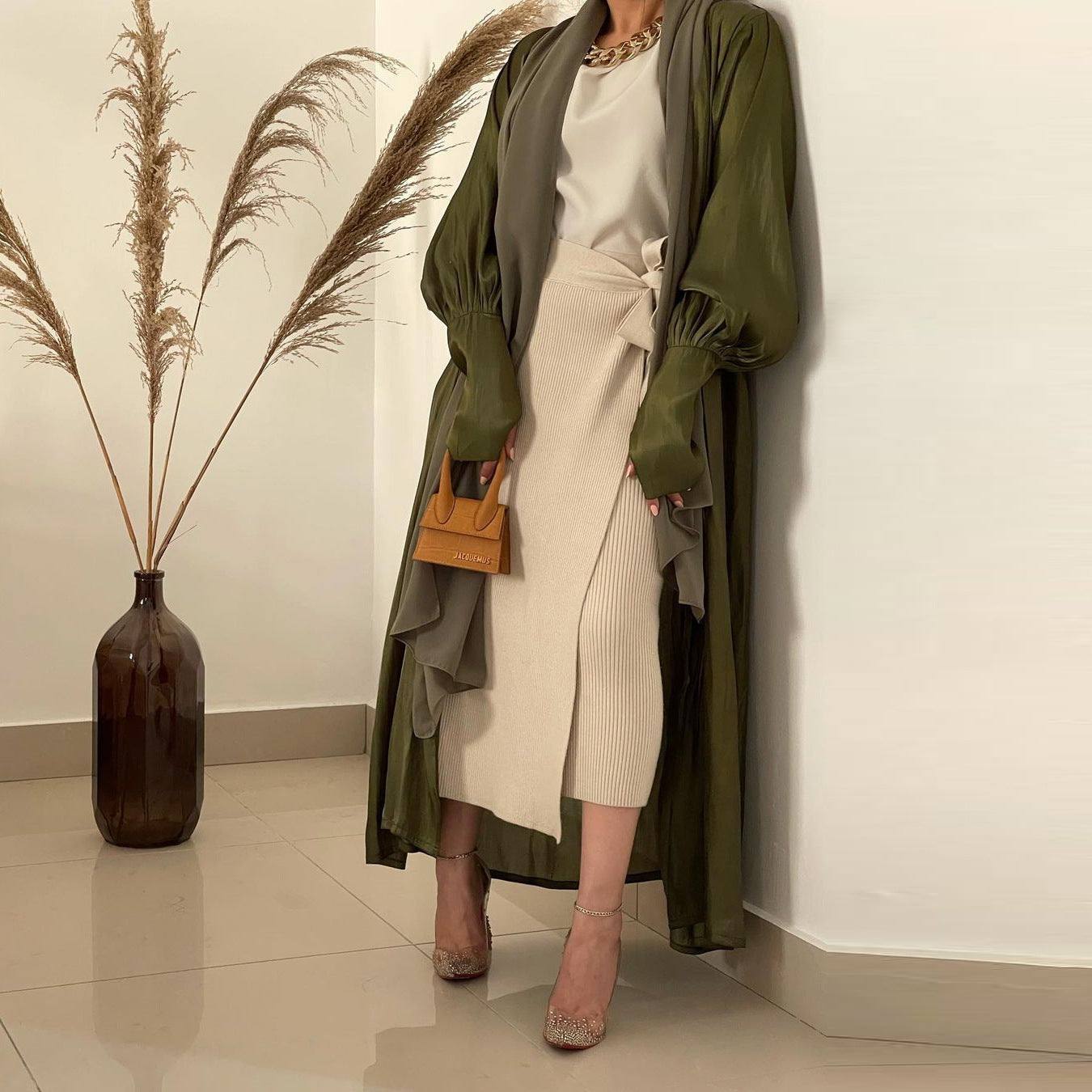 Dubai Arab Satin Cardigan Gowns - Gowns for women available in Green