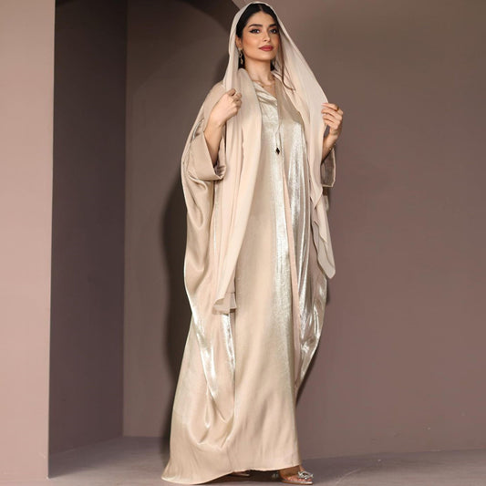 Middle East Muslim Fashion Bright Silk Satin Robe