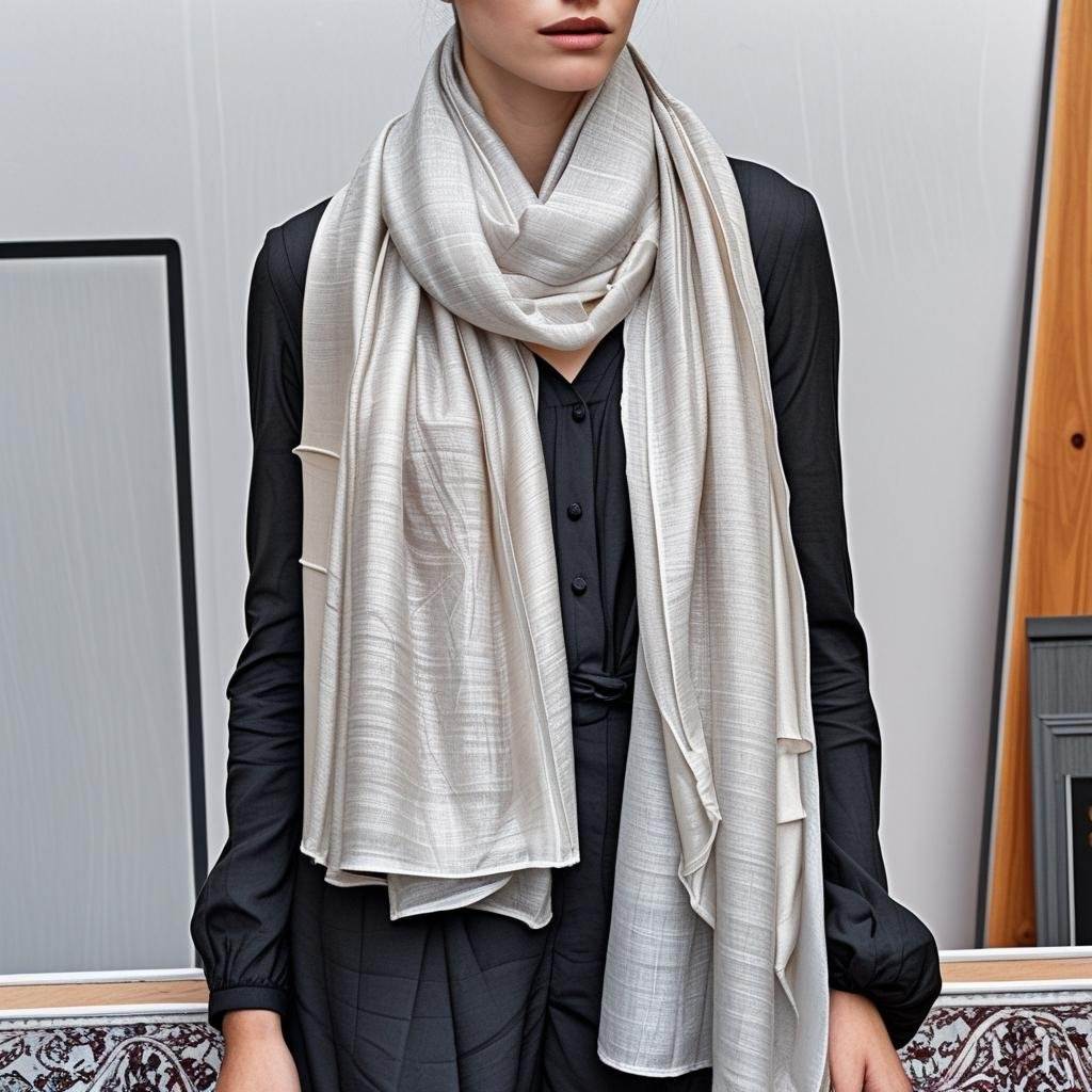Long white printed scarf