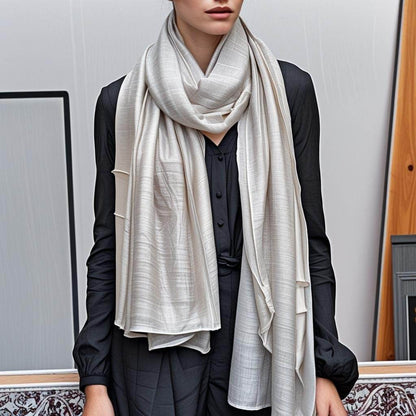Long white printed scarf