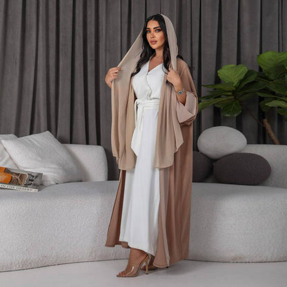 Muslim Cardigan Coat Elegant Chiffon Patchwork - Stylish Oversleeves