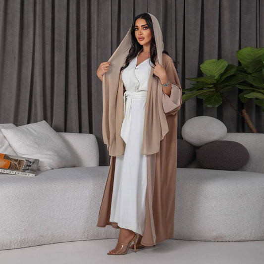 Muslim Cardigan Coat Elegant Chiffon Patchwork - Stylish Oversleeves