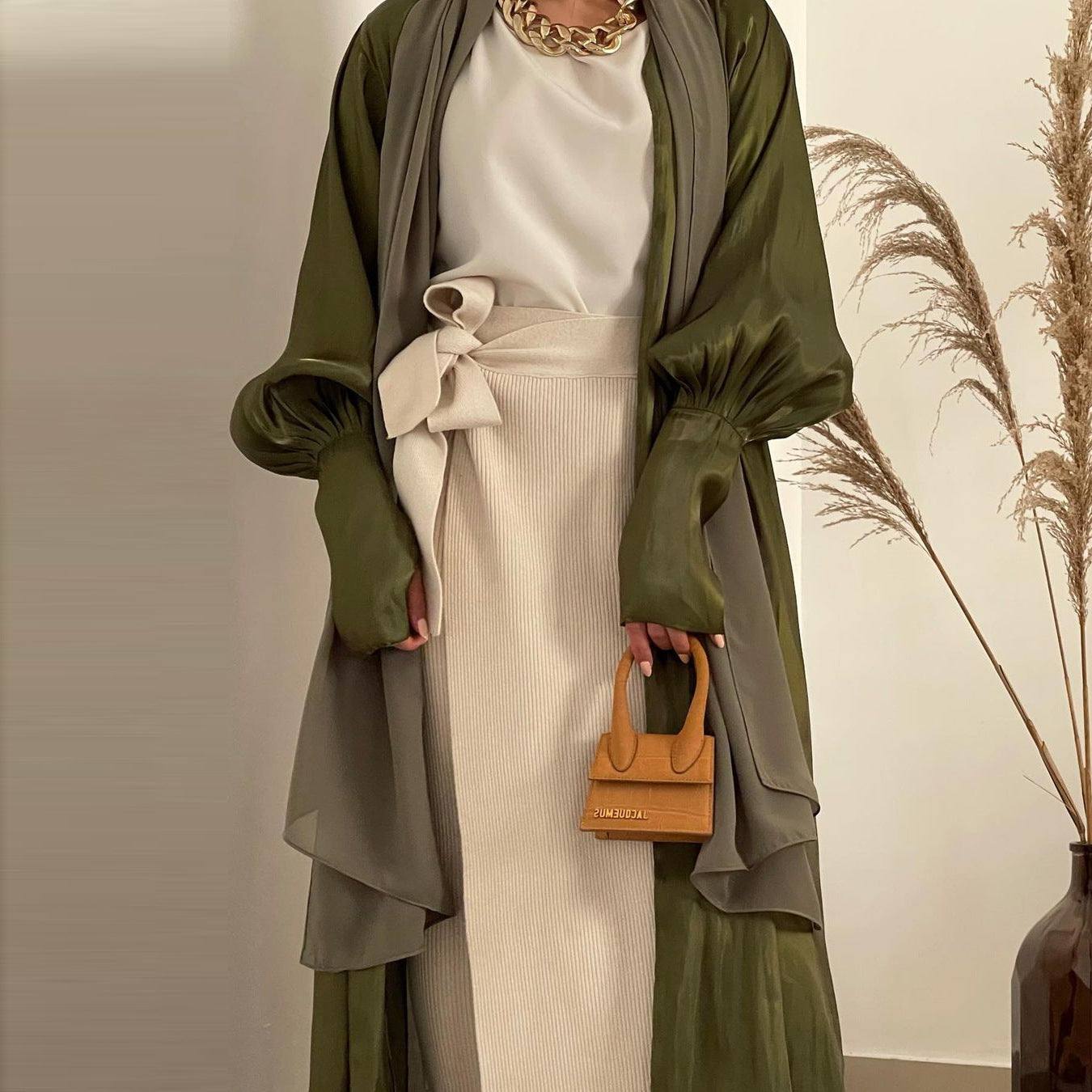 Dubai Arab Satin Cardigan Gowns - Gowns for women available in Green