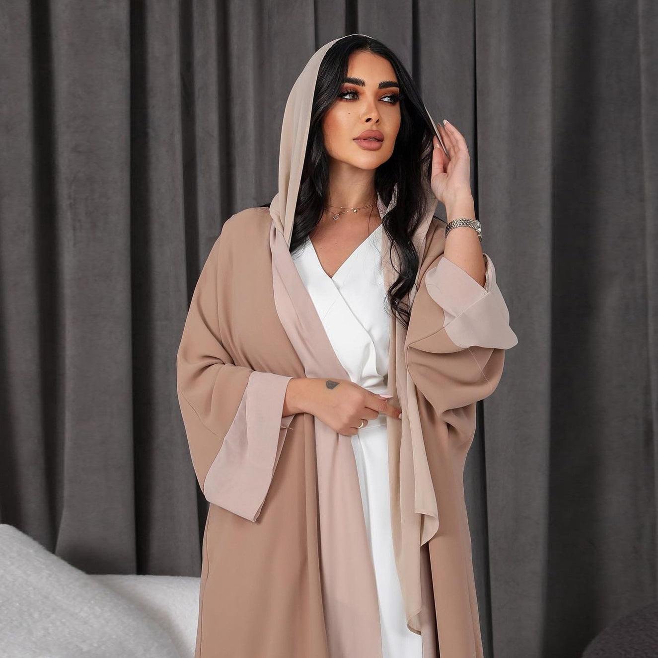 Muslim Cardigan Coat Elegant Chiffon Patchwork - Stylish Oversleeves