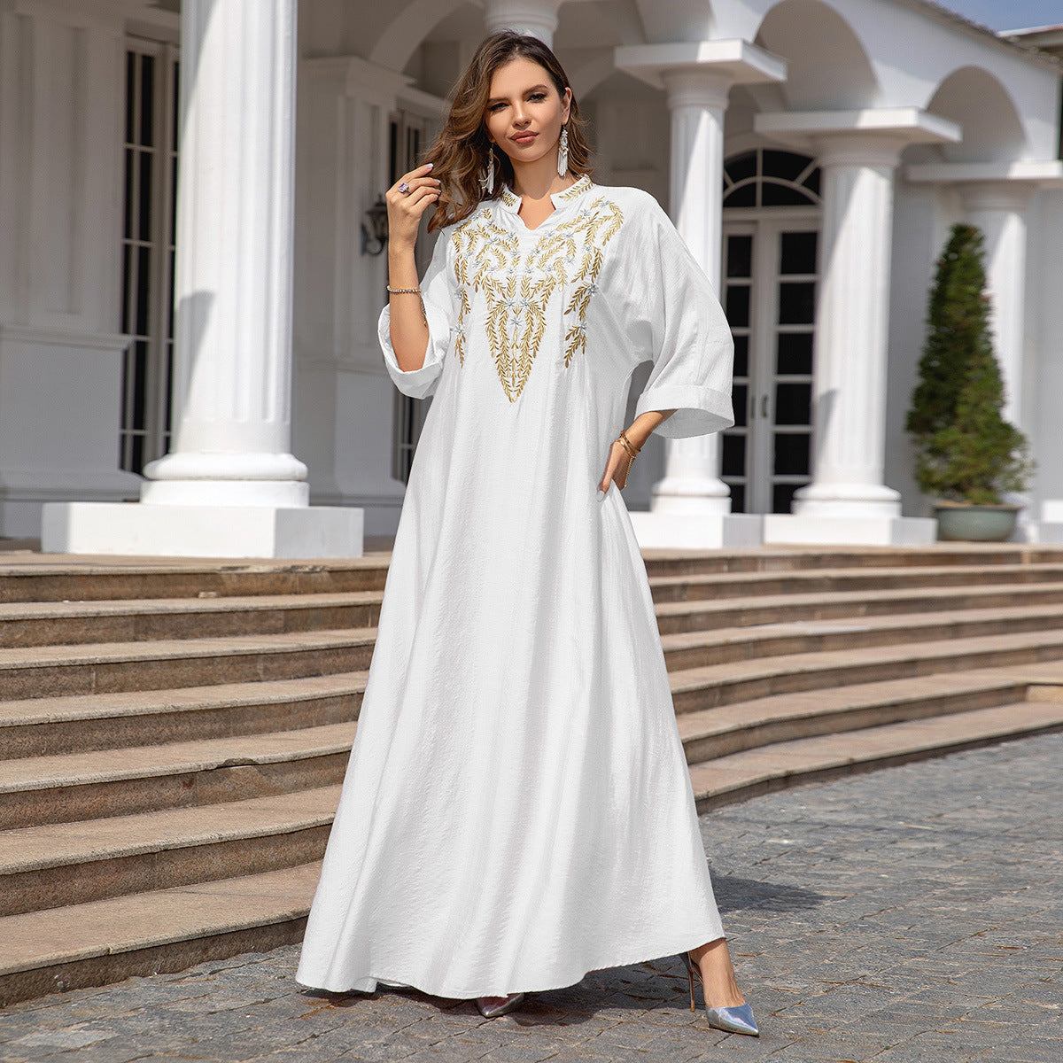 Muslim Women Embroidered Robe Dress - Muslim Women Embroidered Robe