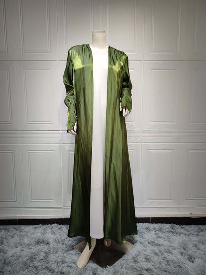 Dubai Arab Satin Cardigan Gowns - Gowns for women available in Green