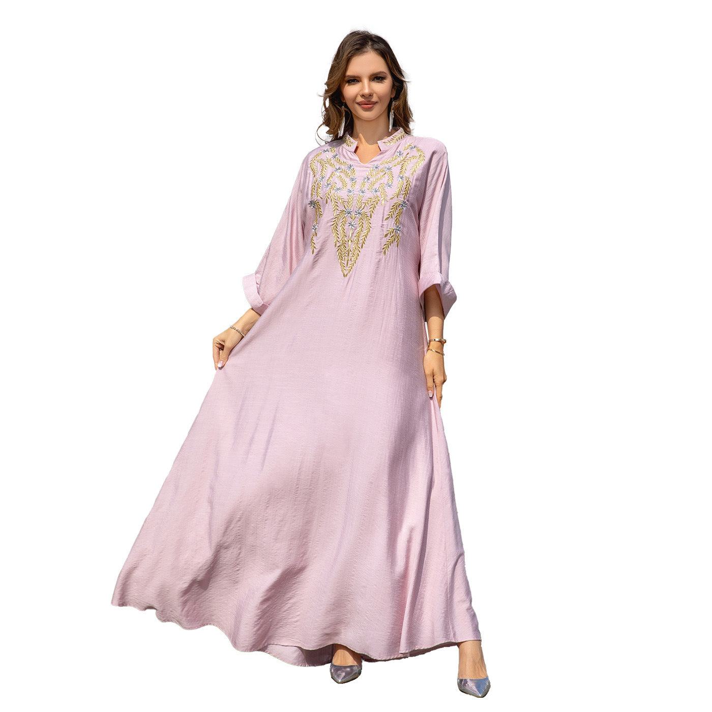 Muslim Women Embroidered Robe Dress - Muslim Women Embroidered Robe