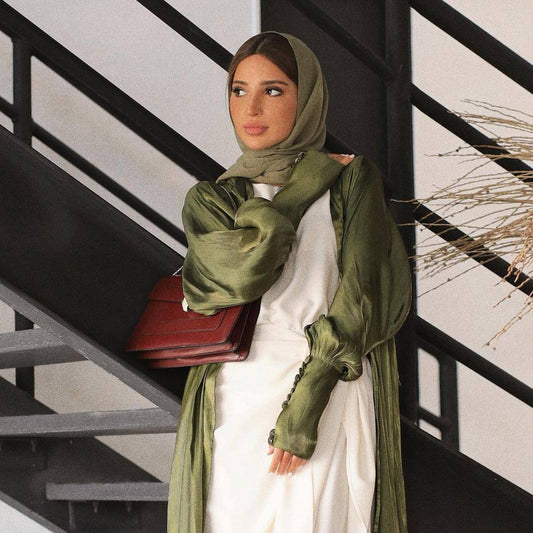 Dubai Arab Satin Cardigan Gowns - Gowns for women available in Green