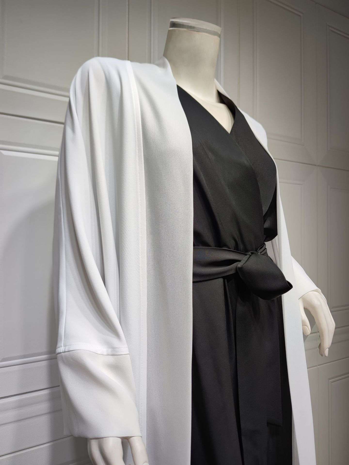 Muslim Cardigan Coat Elegant Chiffon Patchwork - Stylish Oversleeves