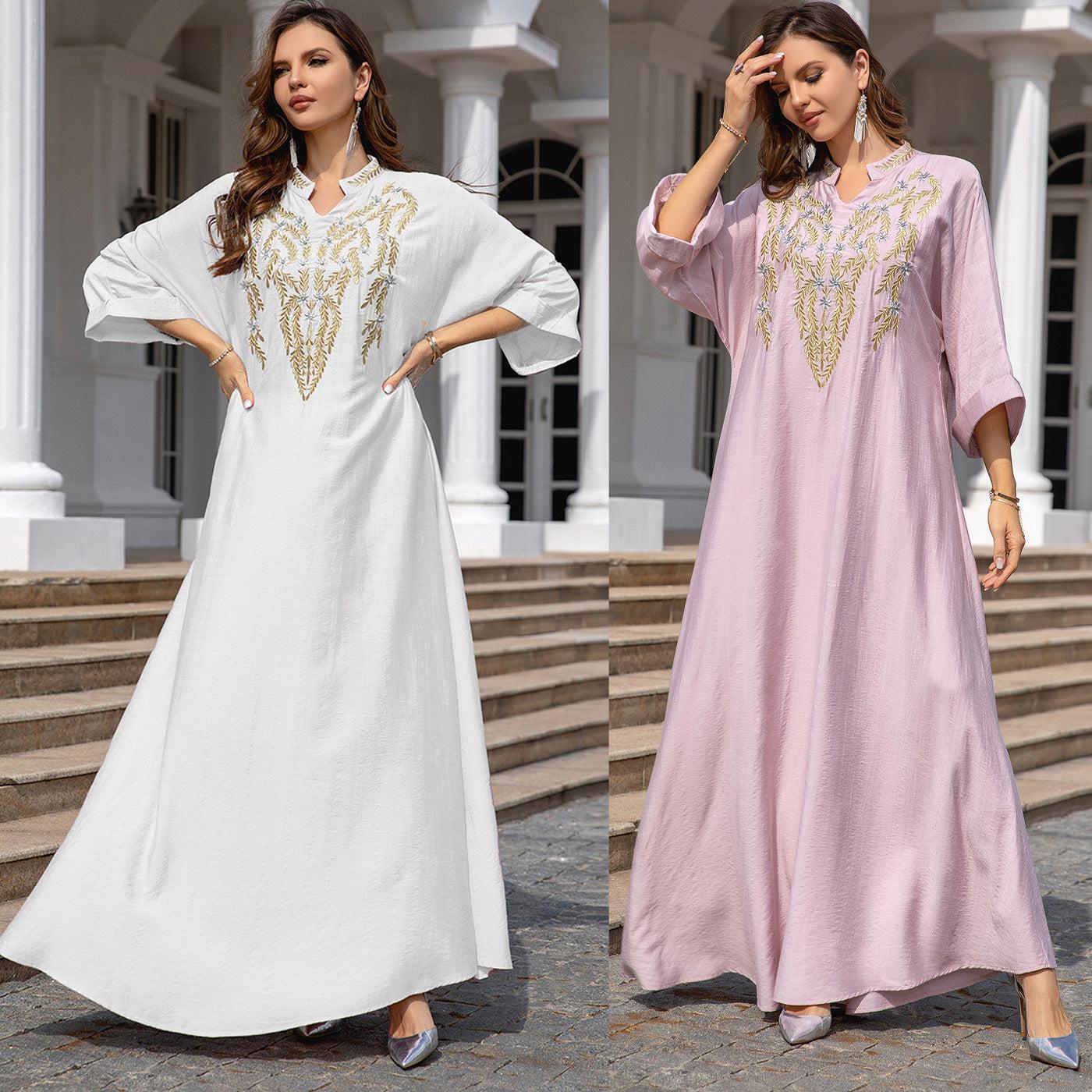 Muslim Women Embroidered Robe Dress - Muslim Women Embroidered Robe