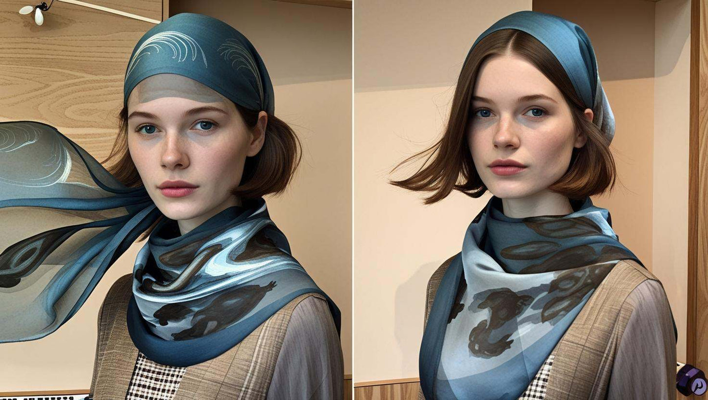 Blue patterned scarf