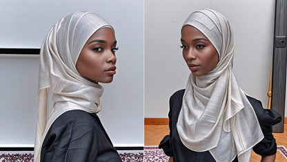 Long light beige printed scarf