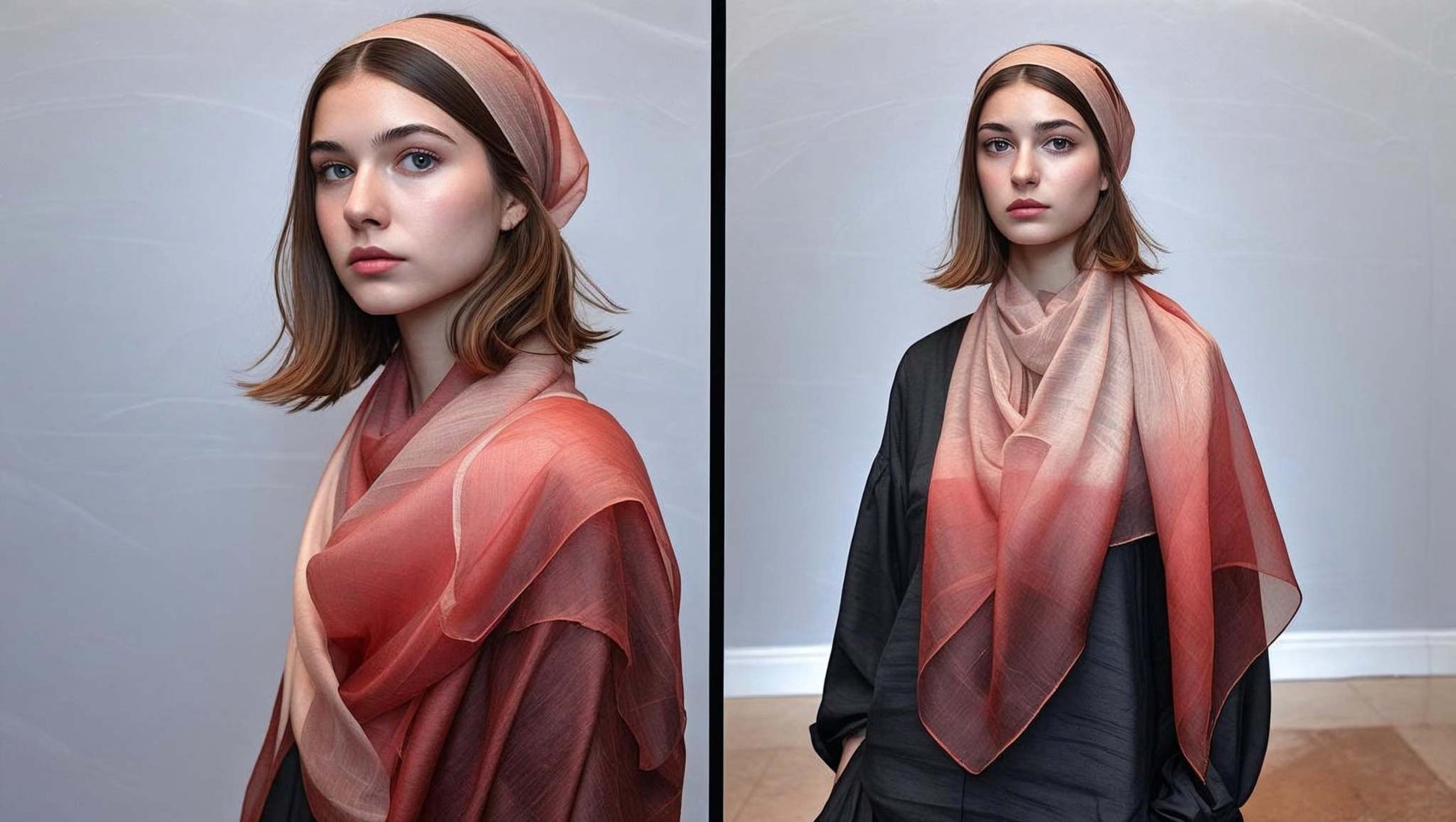 Long red printed scarf