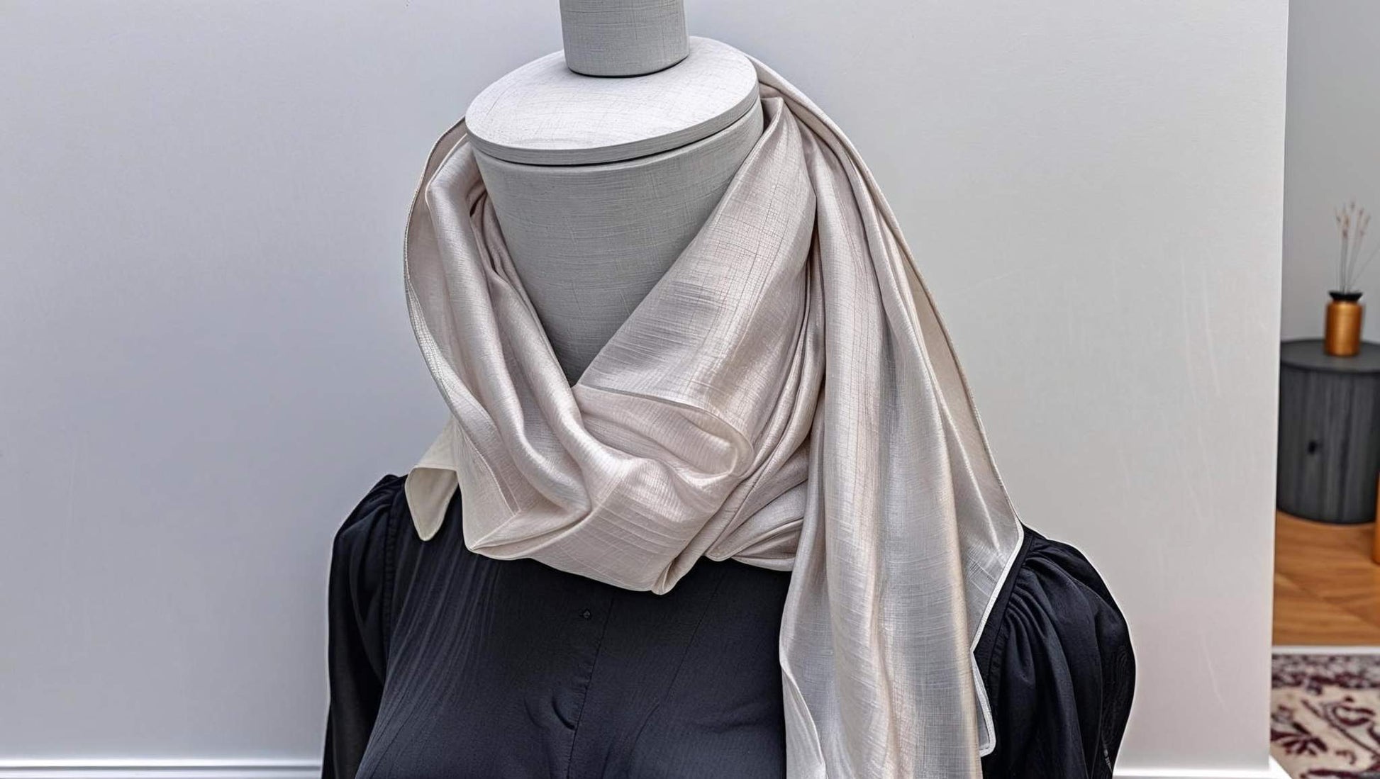 Long light beige printed scarf