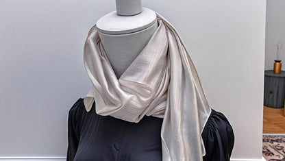 Long light beige printed scarf