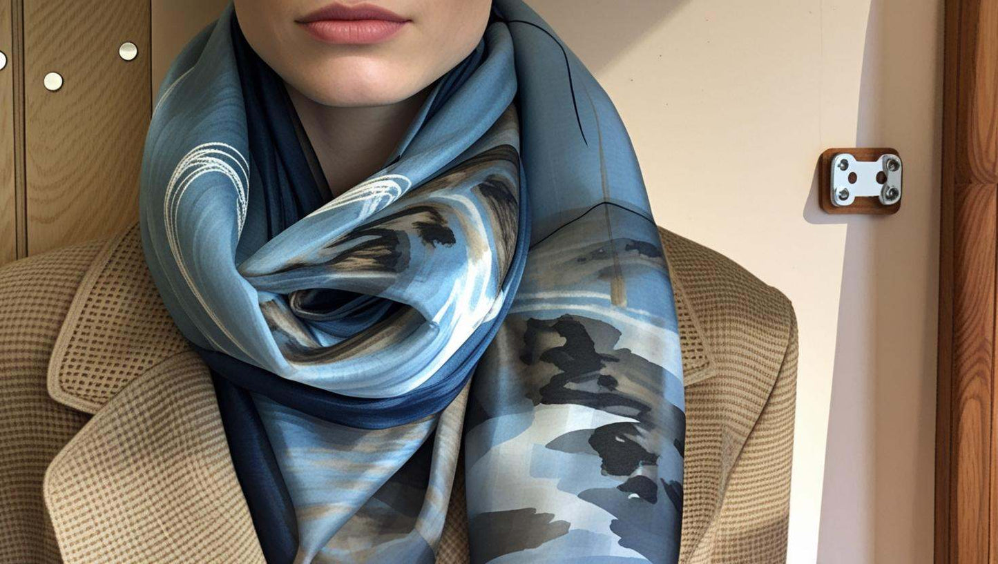 Blue patterned scarf