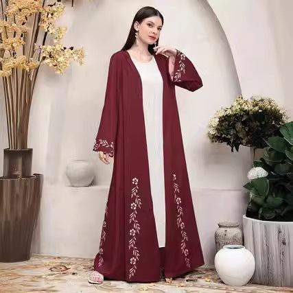 Elegant Middle East Muslim Print Cardigan Robe