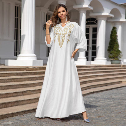 Muslim Women Embroidered Robe Dress - Muslim Women Embroidered Robe