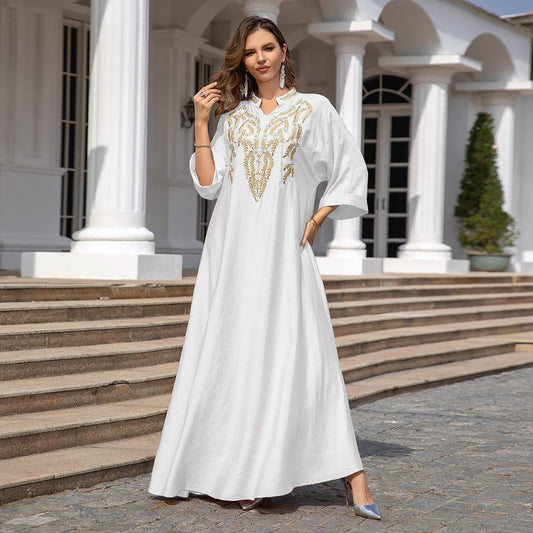 Muslim Women Embroidered Robe Dress - Muslim Women Embroidered Robe