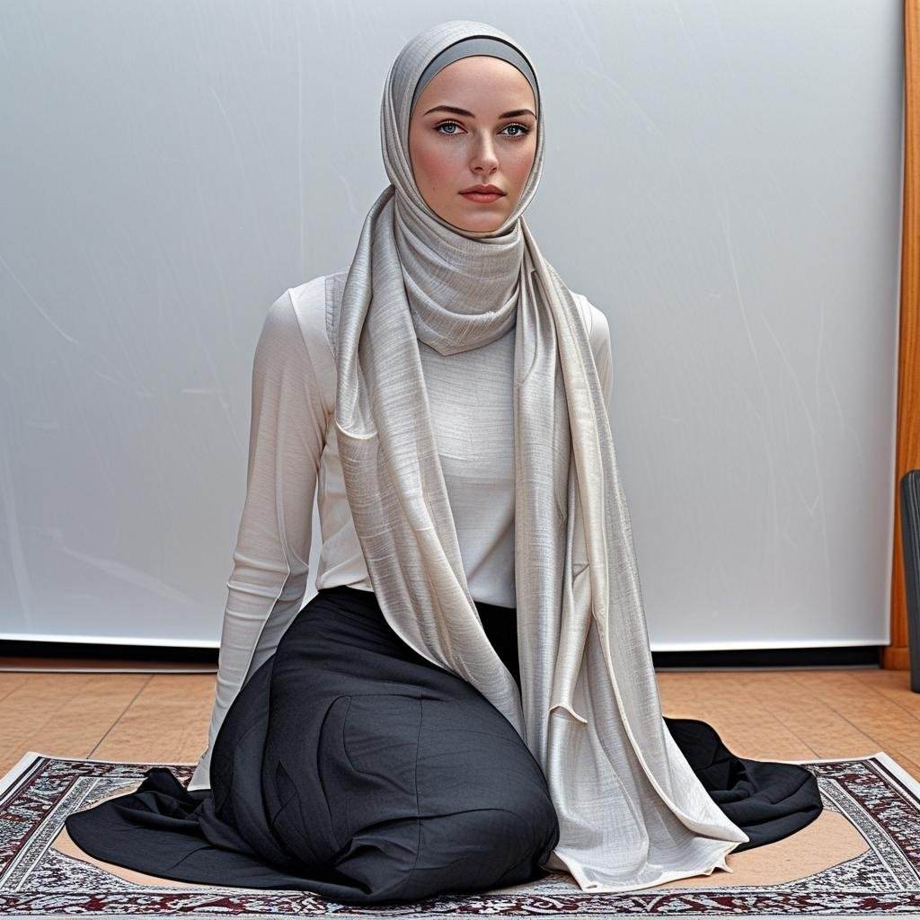 Long white printed scarf