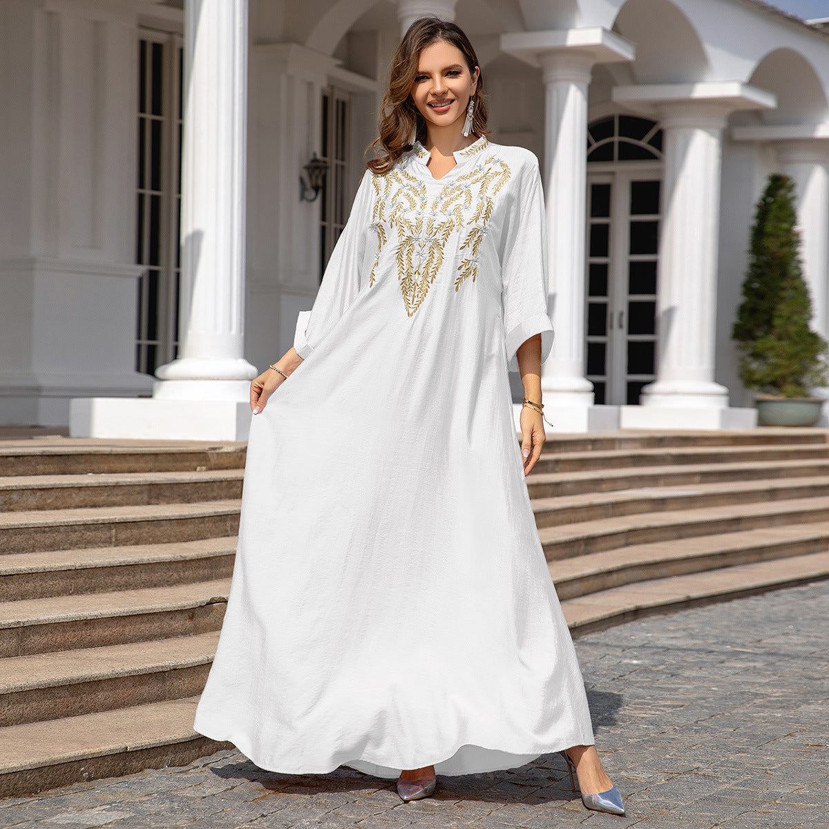 Muslim Women Embroidered Robe Dress - Muslim Women Embroidered Robe